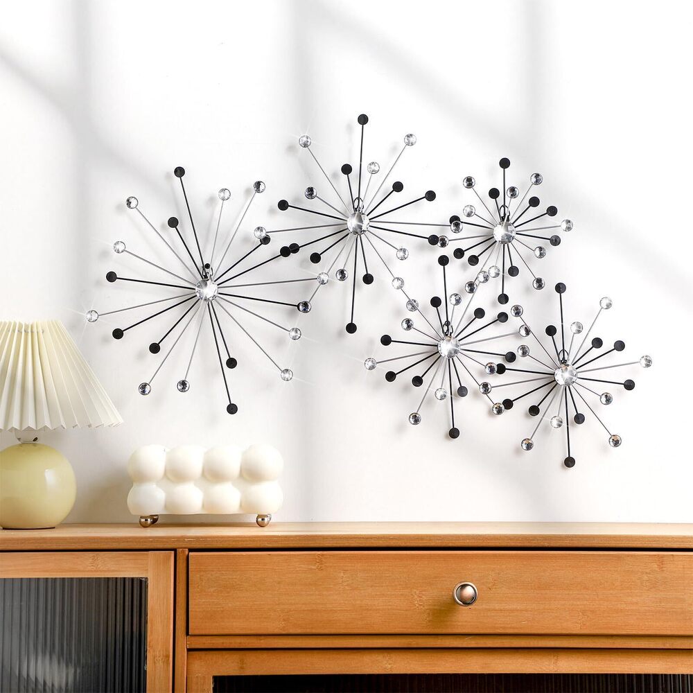 4472 5 Pcs Mid Century Wall Decor Black and Silver Metal Starburst Wall Art